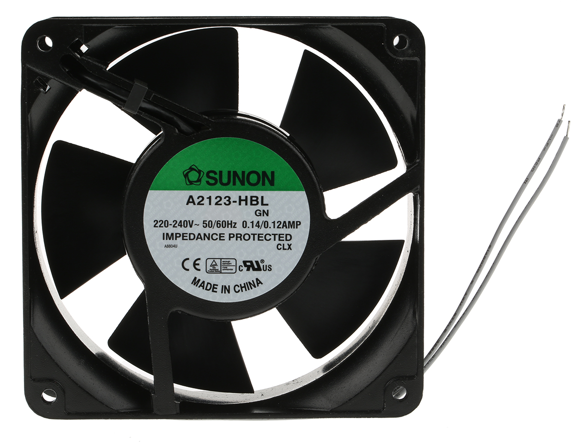 Sunon A2123 Series Axial Fan, 230 V ac, AC Operation, 190.5m³/h, 22W, 120mA Max, 120 x 120 x 38mm
