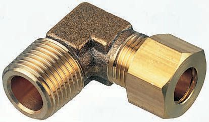 Legris Brass Pipe Fitting, 90° Compression Elbow, Male R 1/8in to Female 8mm