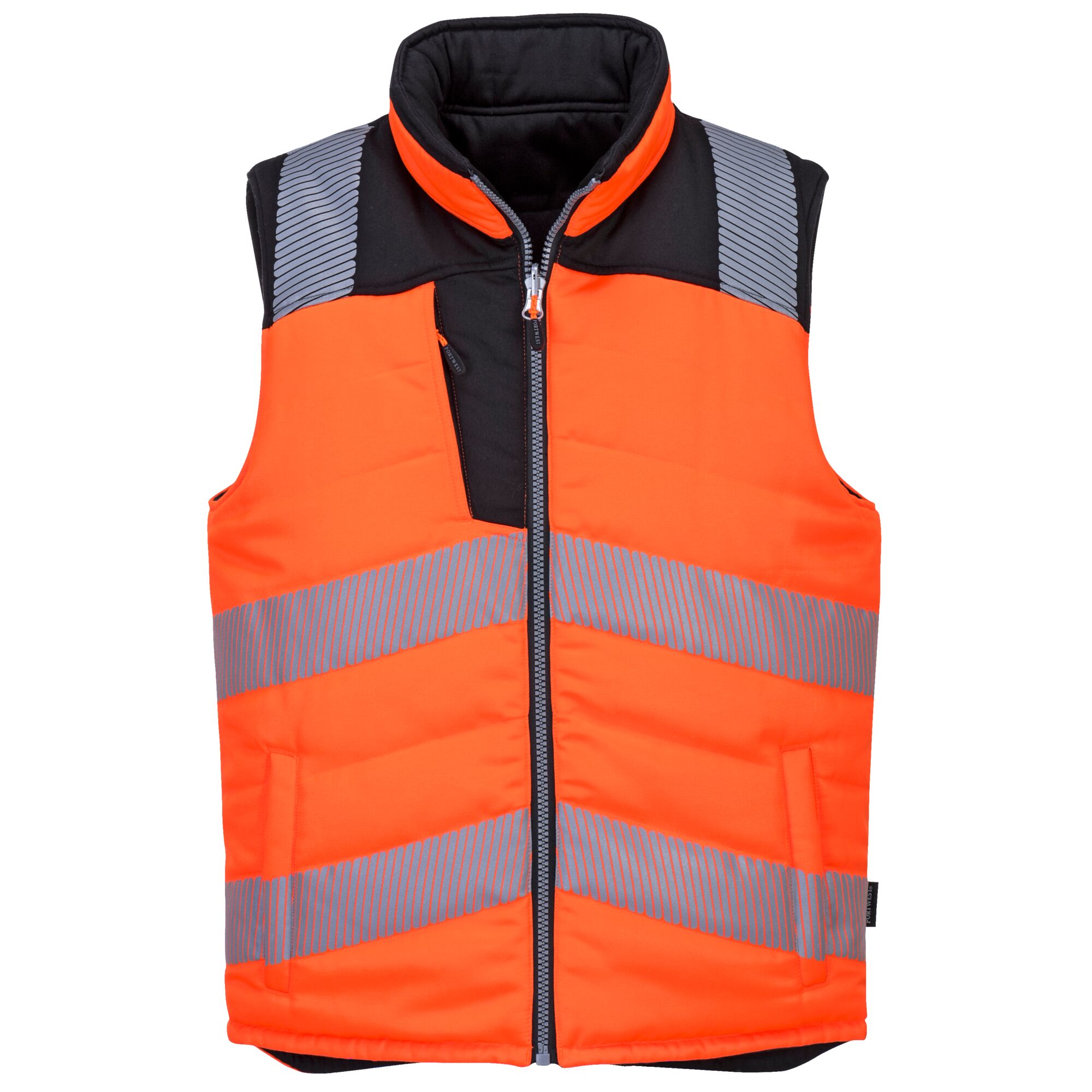 Portwest Black/Orange Stain Resistant Hi Vis Bodywarmer, XXL