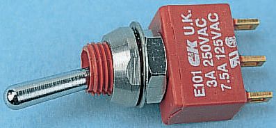 C & K Toggle Switch, Panel Mount, On-Off-(On), SPDT, Solder Terminal