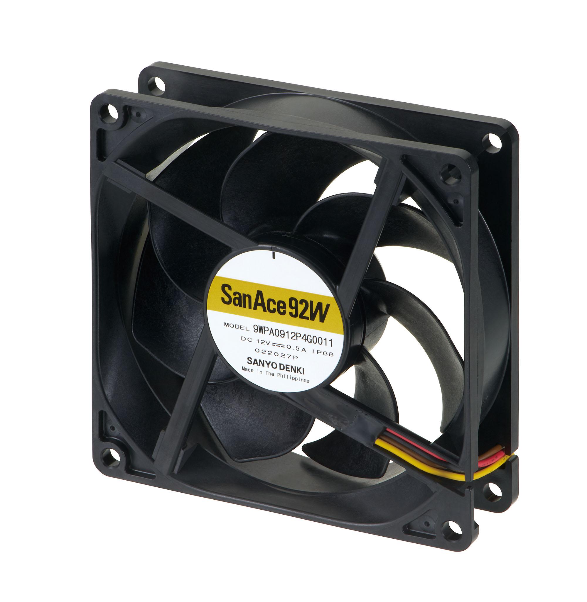 Sanyo Denki Axial Fan, 12 V dc, DC Operation, 86.5cfm, 6W, 500mA Max, IP68, 92 x 92 x 25mm