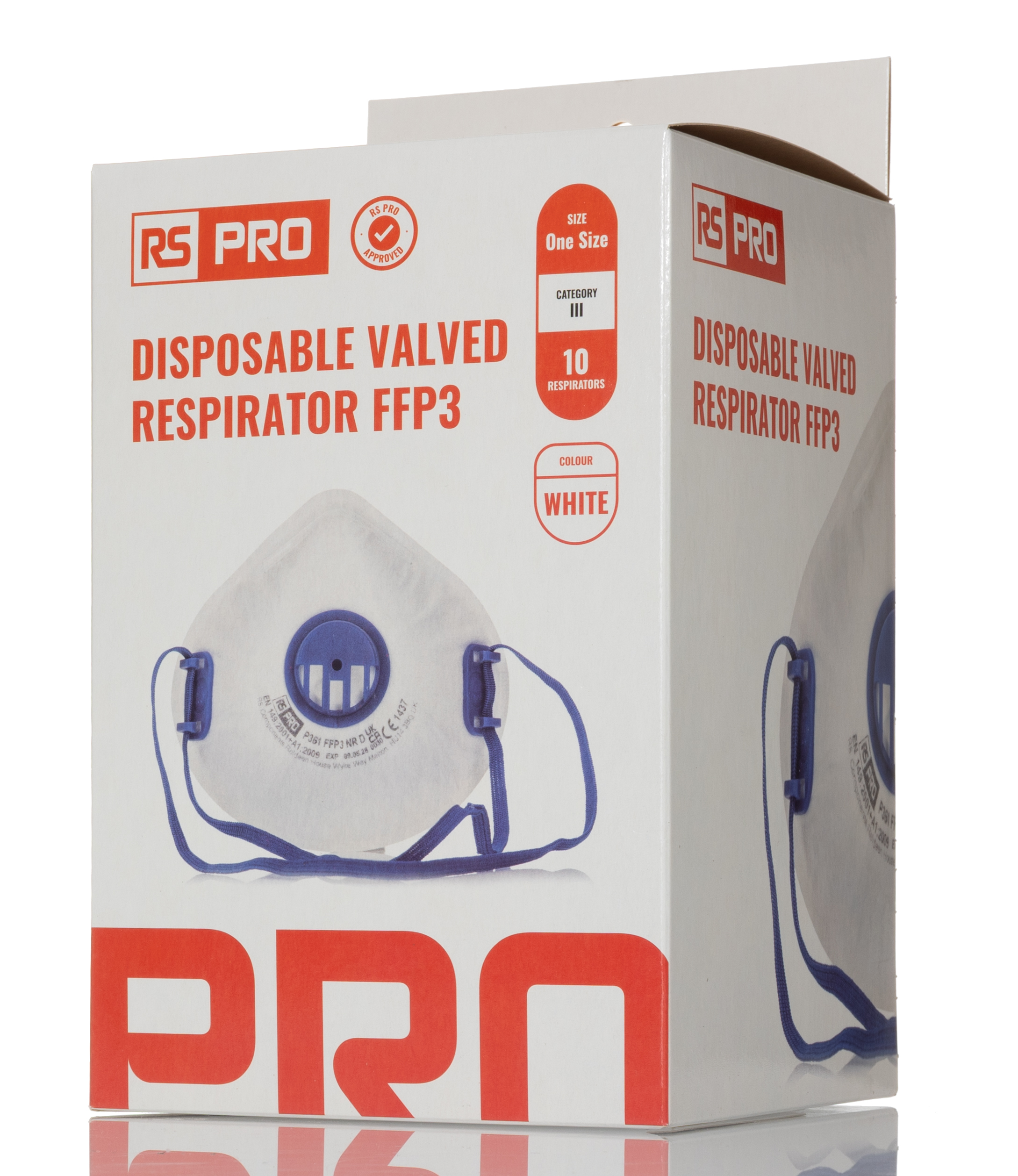 RS PRO Disposable Respirator for General Purpose Protection, FFP3, Valved, Moulded 10 per Package