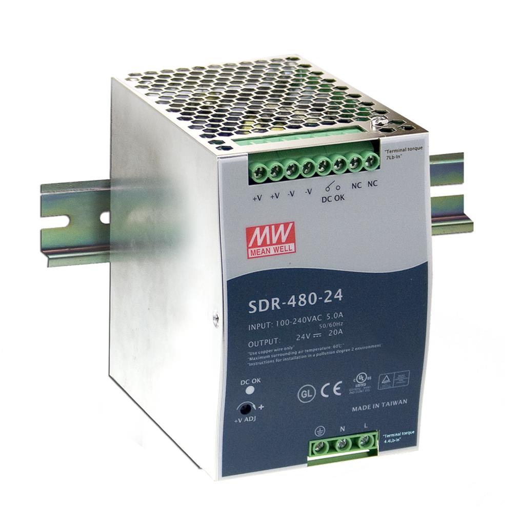 MEAN WELL Switching Power Supply, SDR-480-24, 24V, 20A, 480W, 127 → 370V dc Input Voltage