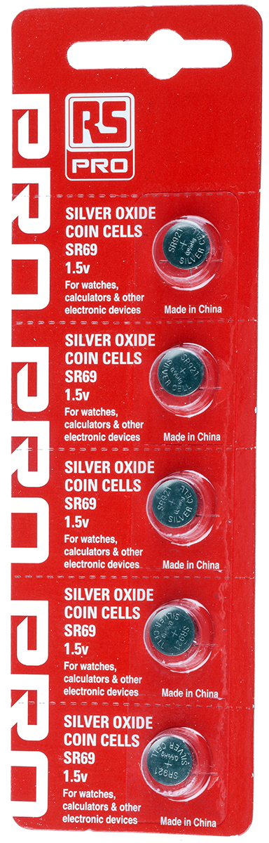 RS PRO SR69 Button Batteries, 1.55V, 9.5mm Diameter, 5 Pack