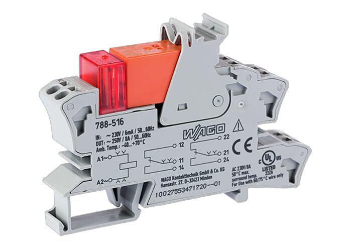 WAGO 788 Series Relay Module, DIN Rail Mount, 230V ac Coil, DPDT, 2-Pole, 8A Load