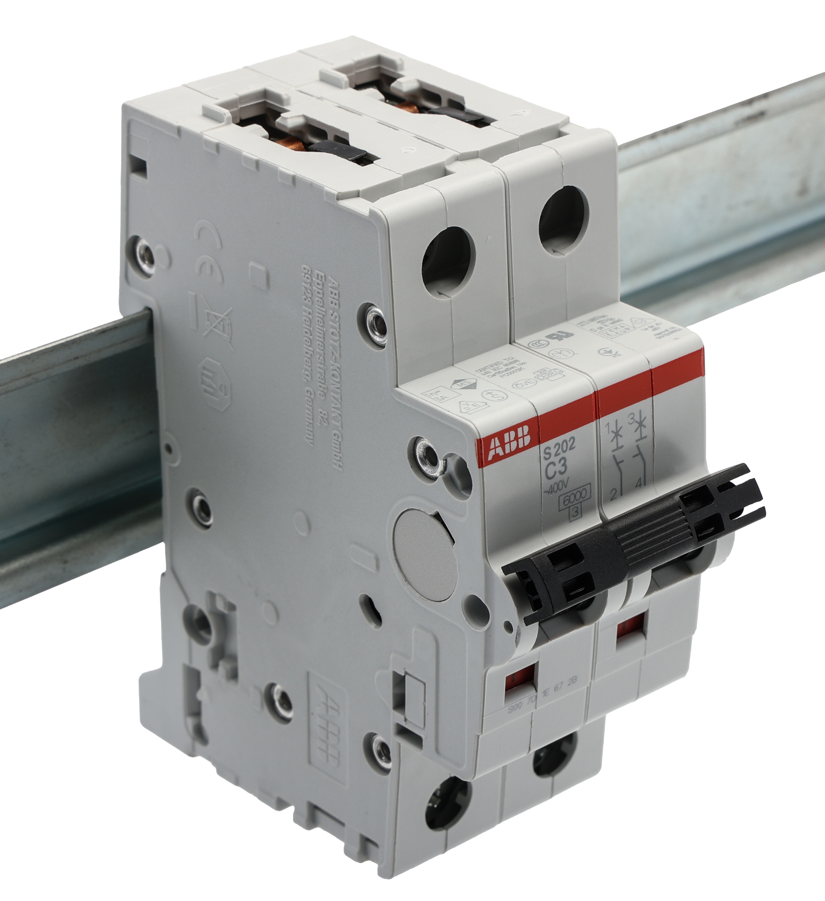 ABB System Pro M Compact S200 MCB, 2P, 3A Curve C, 440V AC, 125V DC, 6 kA Breaking Capacity