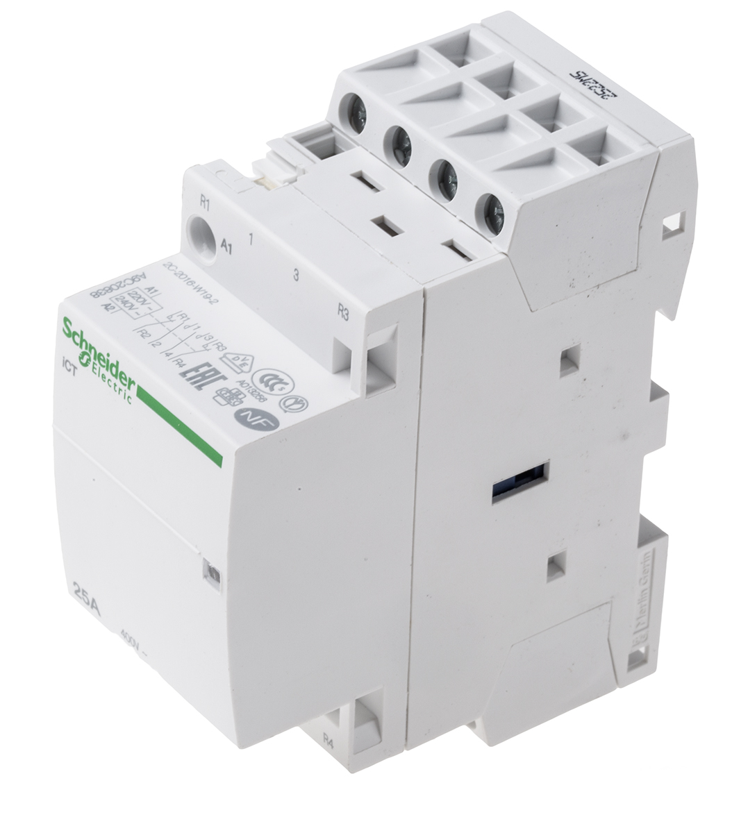 Schneider Electric Acti 9 ICT iCT Contactor, 230 V ac Coil, 4-Pole, 25 A, 2NO + 2NC, 400 V ac