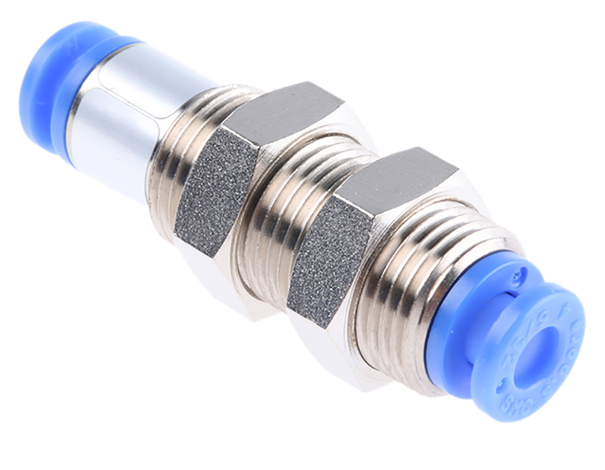 SMC KC Series Bulkhead Tube-to-Tube Adaptor, Push In 4 mm to Push In 4 mm, Tube-to-Tube Connection Style