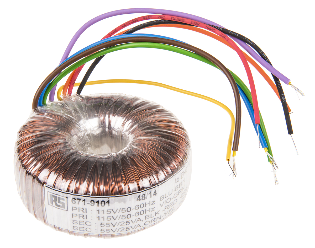 RS PRO 115 V ac, 230 V ac, 2 x 55V ac Toroidal Transformer, 50VA 2 Output