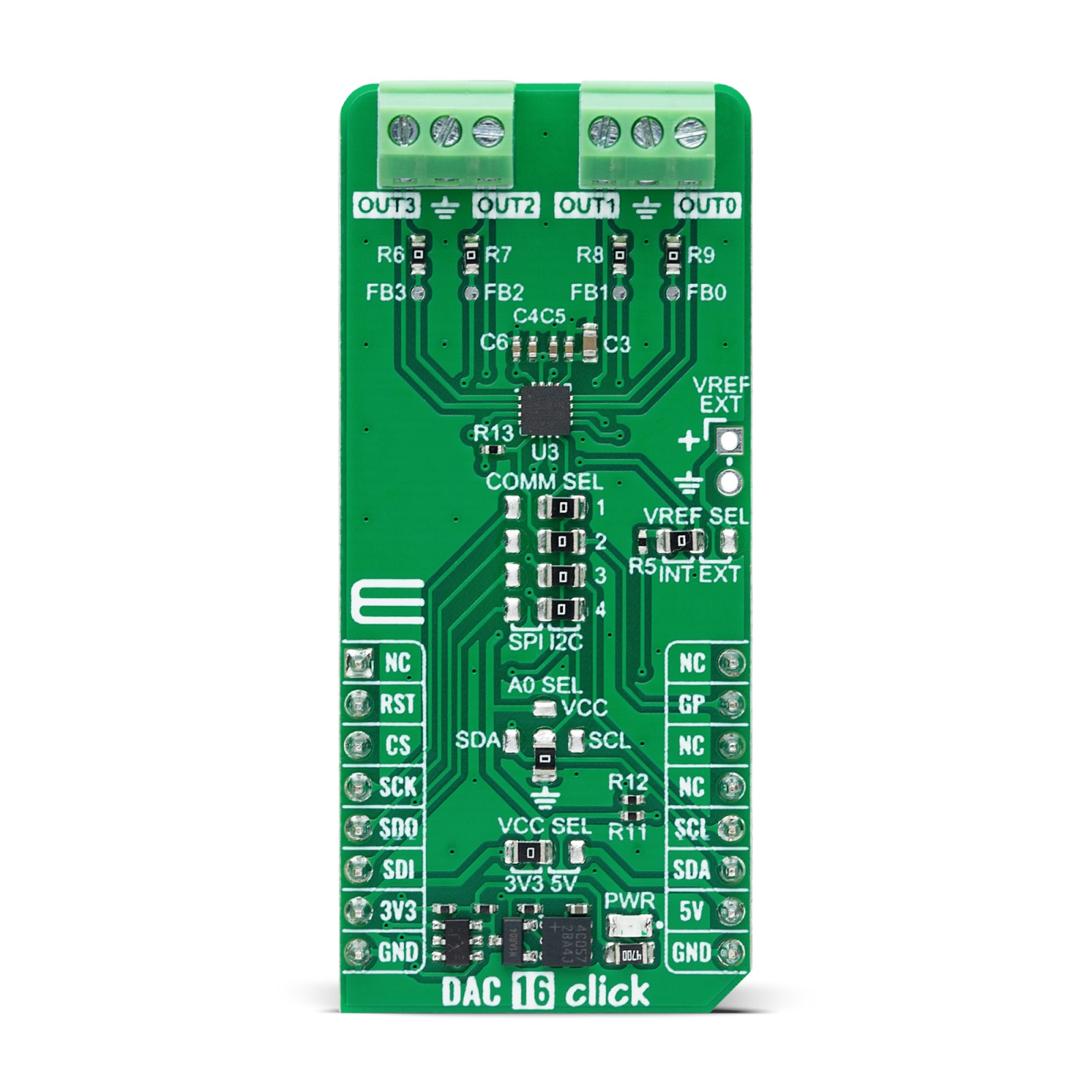 MikroElektronika MIKROE-6209, Buffered Digital To Analog Converter From Texas Instruments, Quad Channel 12-bit DAC
