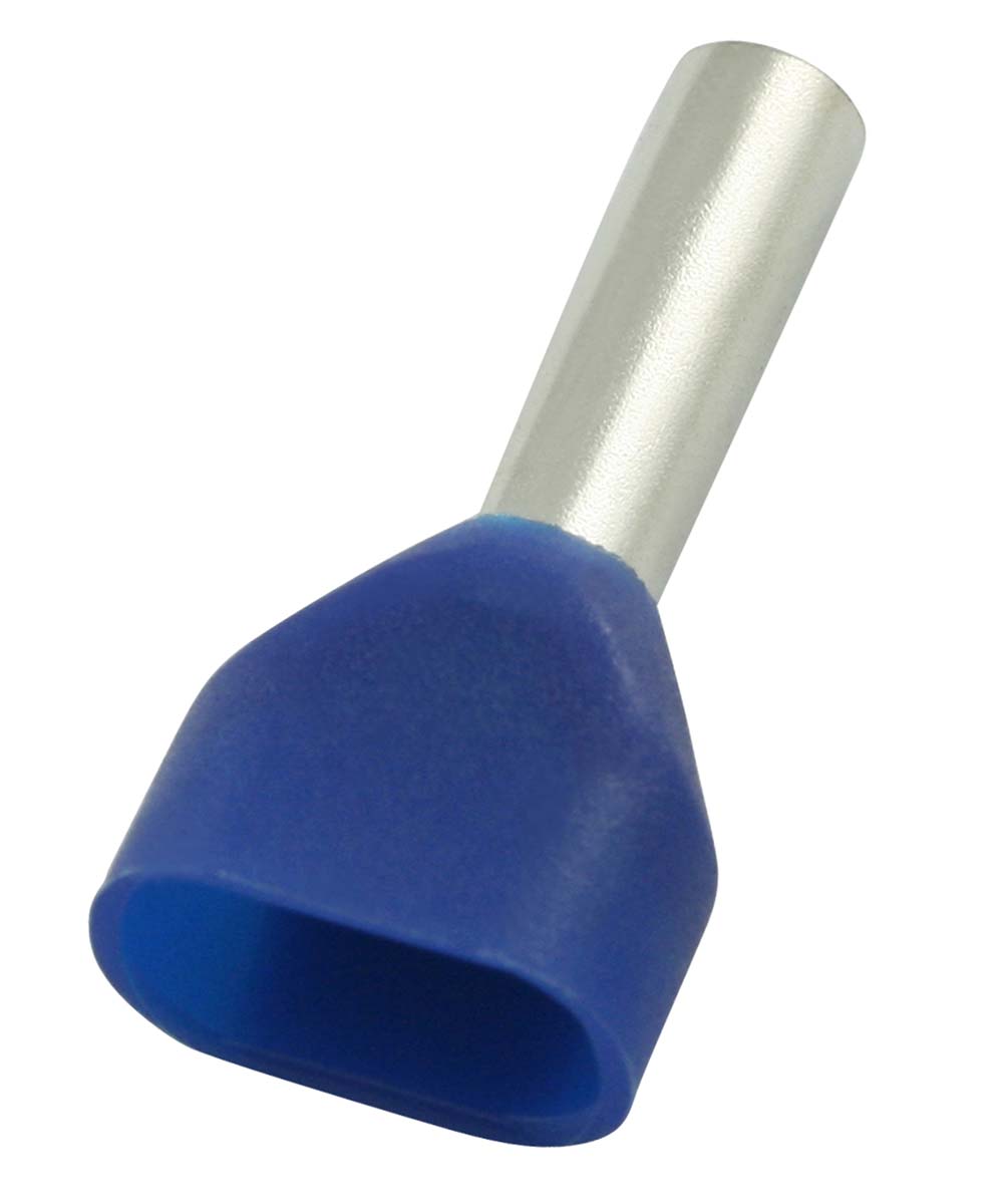 RS PRO Insulated Crimp Bootlace Ferrule, 12mm Pin Length, 3.2mm Pin Diameter, 2 x 2.5mm² Wire Size, Blue