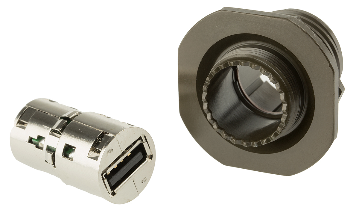 Amphenol Socapex Straight, Jam Nut, Socket- Single Port Type A 2.0 IP68 USB Connector