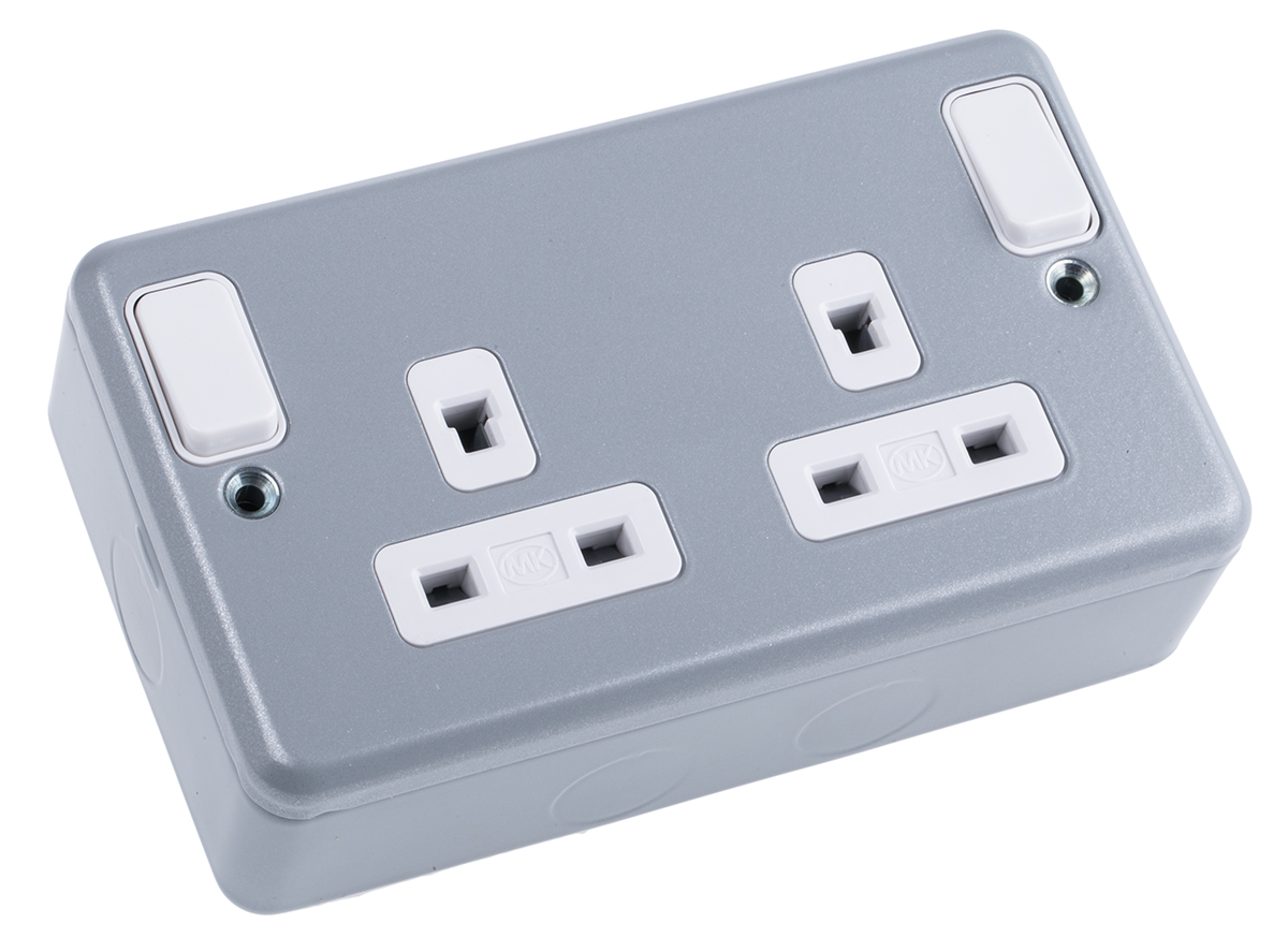 MK Electric Metalclad Plus Grey 2 Gang Plug Socket, 2 Poles, 13A, Indoor Use
