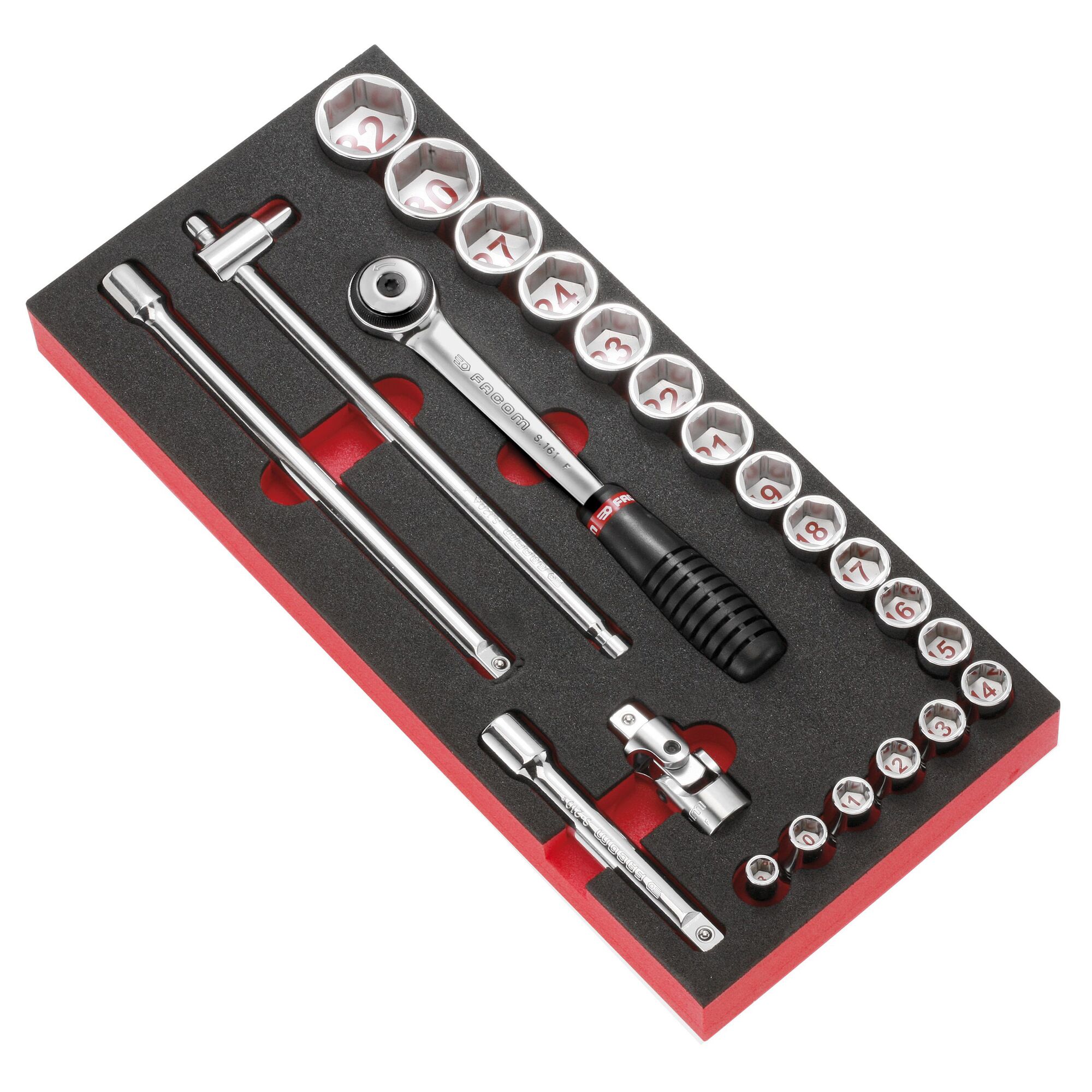 Facom 23-Piece Metric 1/2 in Standard Socket Set with Ratchet, 6 point