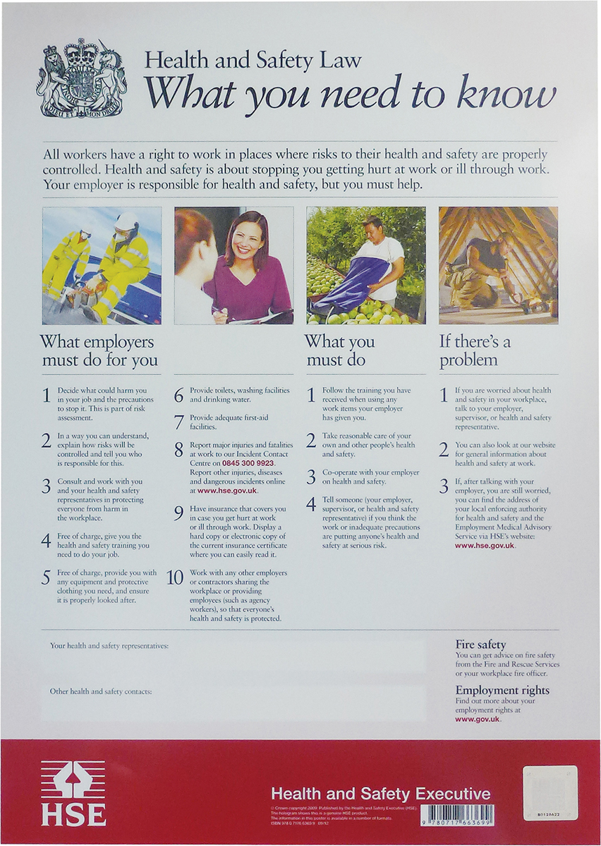 Health & Safety Law Safety Poster, Plastic, English, 420 mm, 297mm