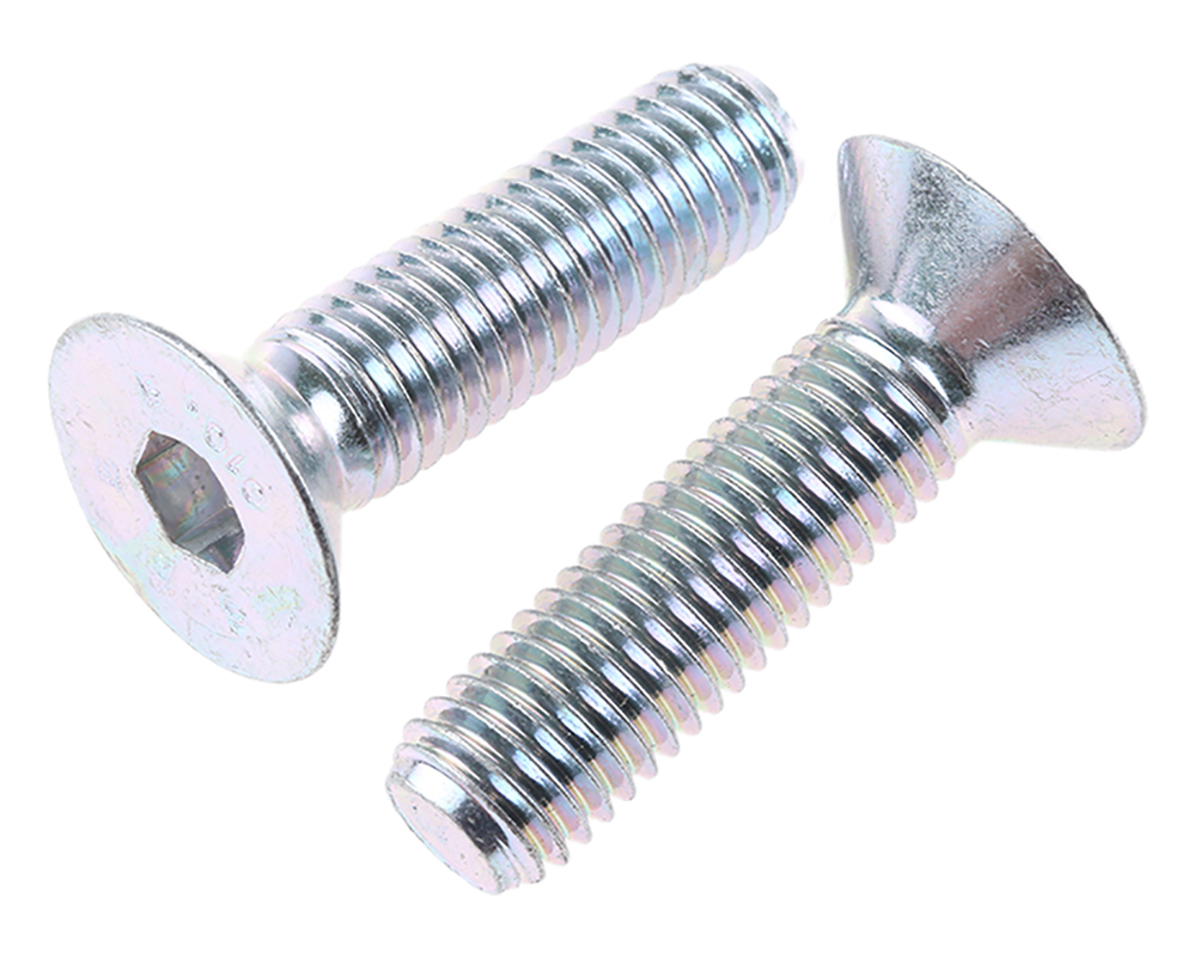 RS PRO Bright Zinc Plated Steel Hex Socket Countersunk Screw, DIN 7991, M12 x 45mm