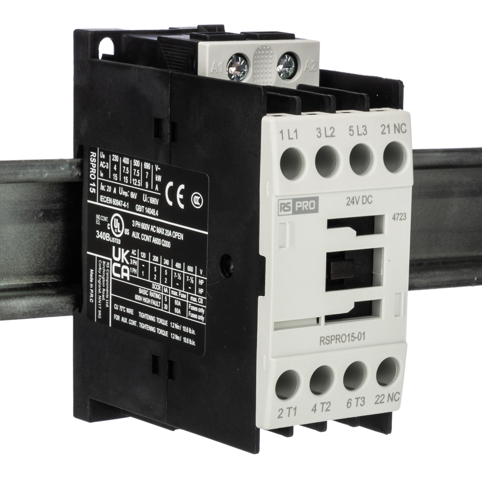 RS PRO Contactor, 24 V dc Coil, 3-Pole, 15 A, 7.5 kW 24 V, 1 NC, 690V