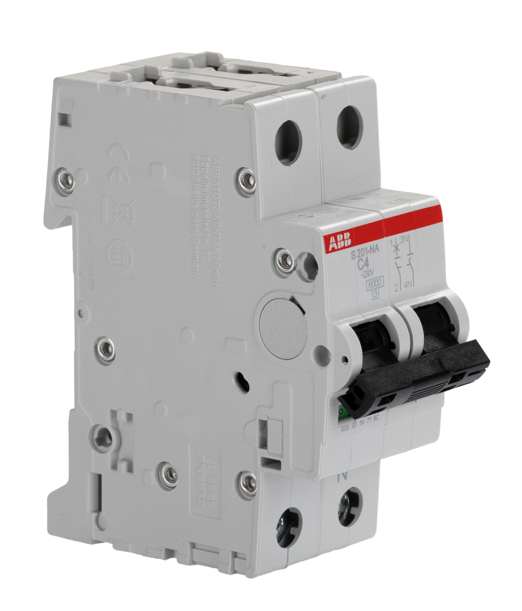 ABB System Pro M Compact S200 MCB, 1+N, 4A Curve C, 253V AC, 72V DC, 20 kA Breaking Capacity