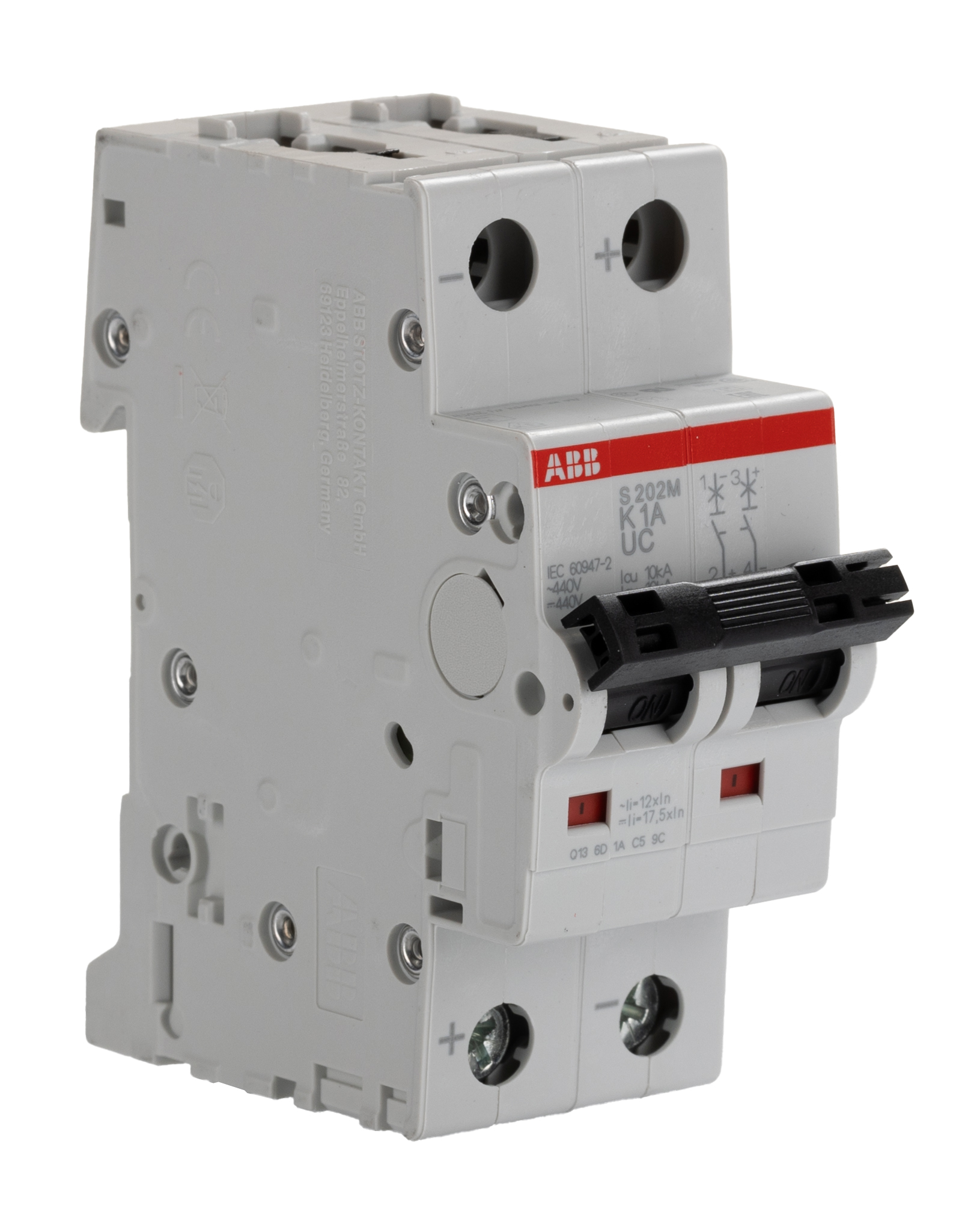 ABB System Pro M Compact S200MUC MCB, 2P, 1A Curve K, 440V AC, 440V DC, 25 kA Breaking Capacity