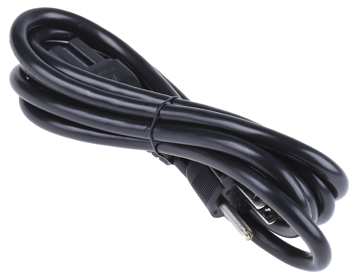 RS PRO Straight IEC C15 Socket to Straight Type B US Plug Plug Power Cord, 2m