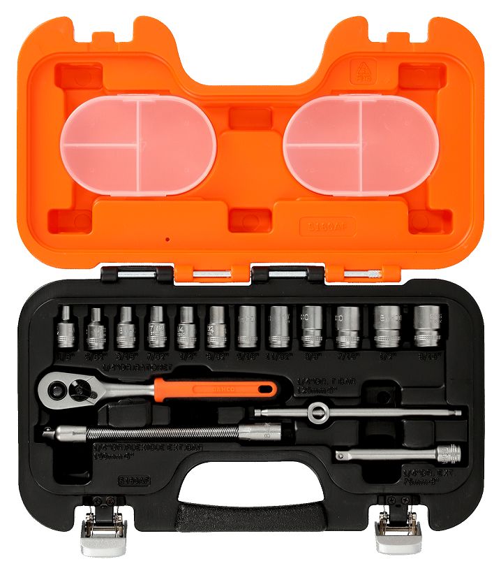 Bahco 16-Piece Imperial 1/4 in Standard Socket Set with Ratchet, 6 point
