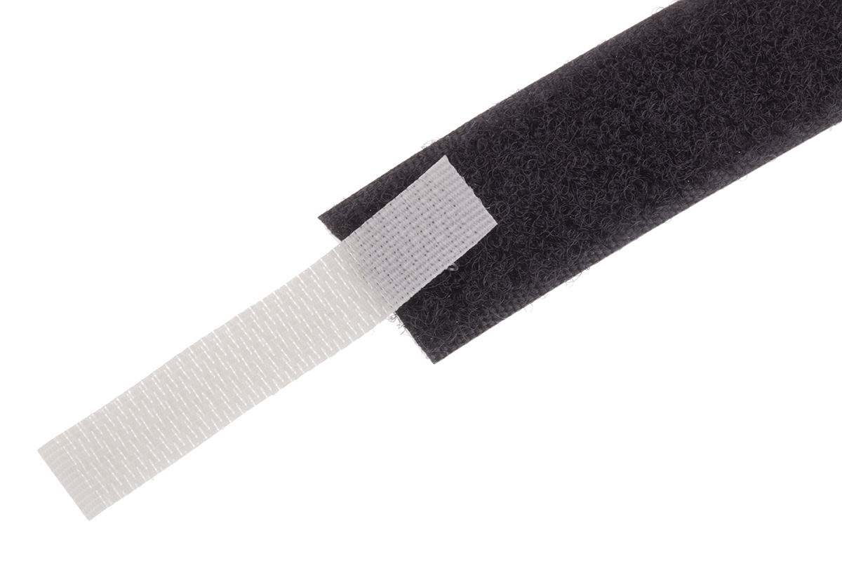 RS PRO Black Hook & Loop Tape, 20mm x 5m