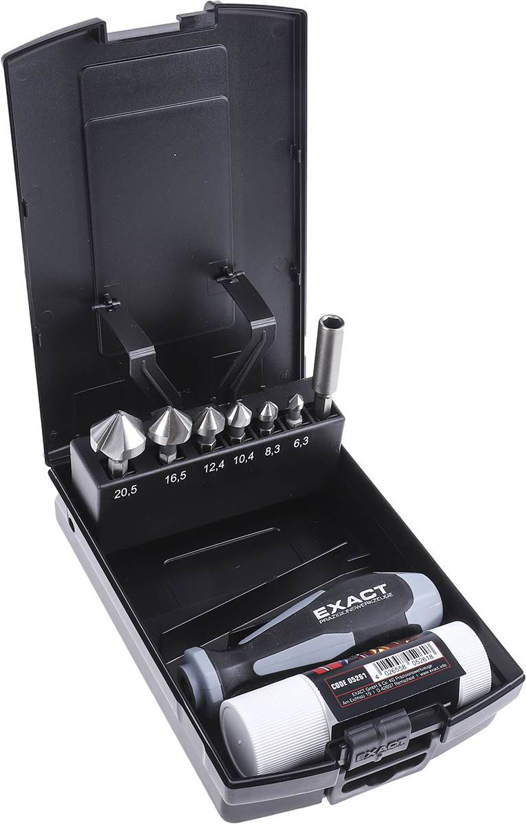 EXACT HSS Countersink Drill Bit Set, 20.5mm Head, 3 Flute(s), 90°, 9 Piece(s)
