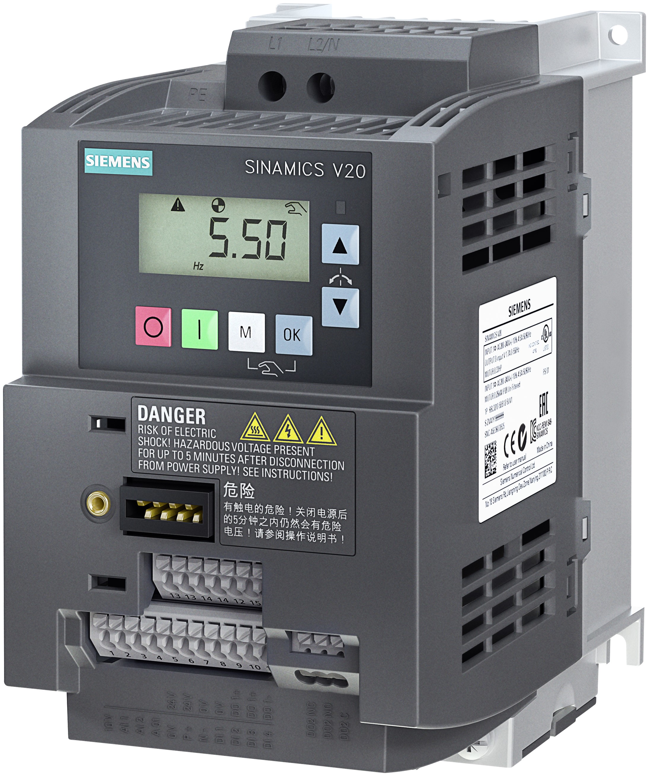 Siemens Inverter Drive, 1.5 kW, 1 Phase, 240 V ac, 7.8 A, SINAMICS V20 Series