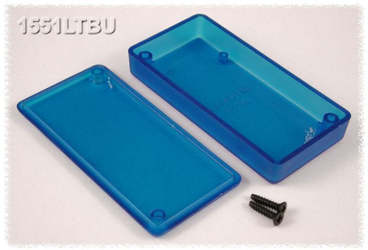 Hammond 1551 Series Translucent Blue ABS Enclosure, IP54, Flanged, Translucent Blue Lid, 80 x 40 x 15mm