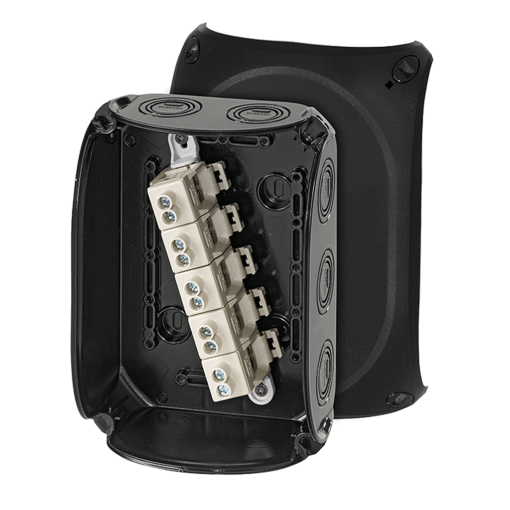 HENSEL KF Series Black Polycarbonate Terminal Box, IP66, IP67, IP69, 5 Terminals, 77 x 180 x 130mm