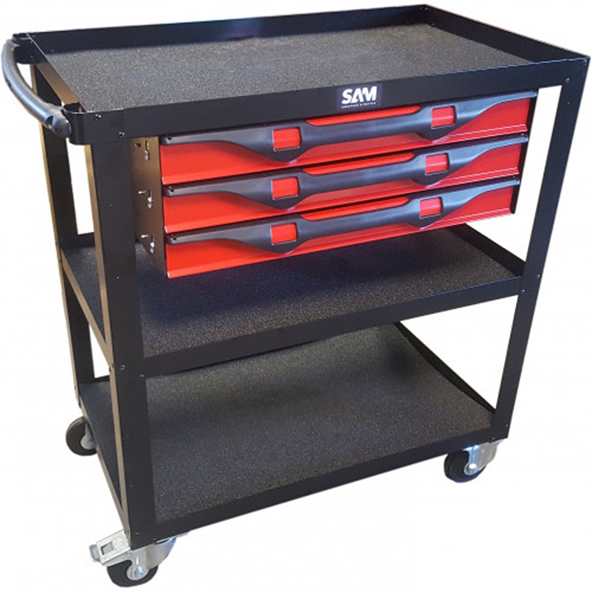 SAM 3 Drawer Sheet Metal Wheeled Tool Trolley
