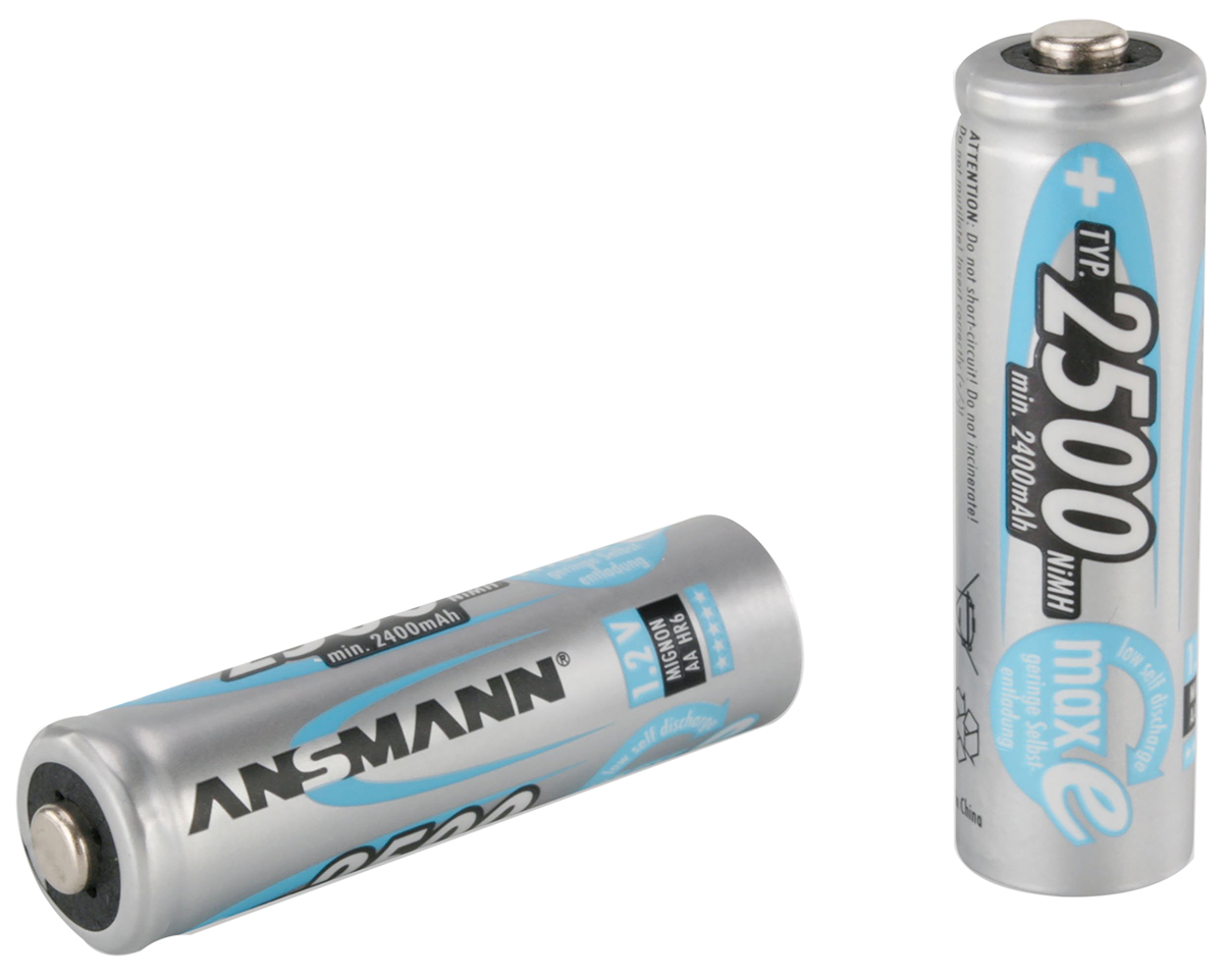 Ansmann MaxE AA NiMH Rechargeable AA Batteries, 2.5Ah, 1.2V - Pack of 2