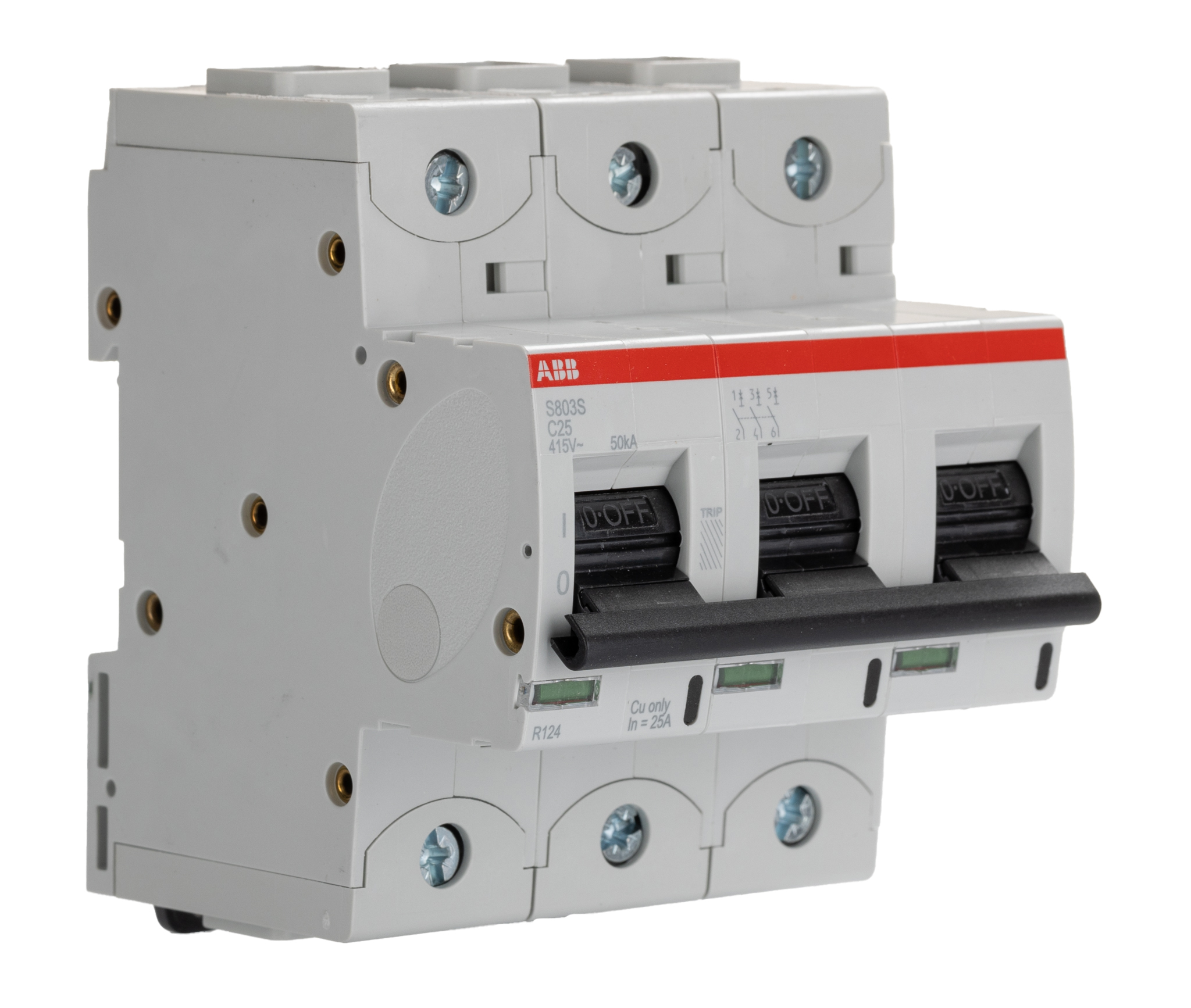 ABB High Performance S800S MCB, 3P, 25A Curve C, 400 V, 690 V AC, 50 kA Breaking Capacity