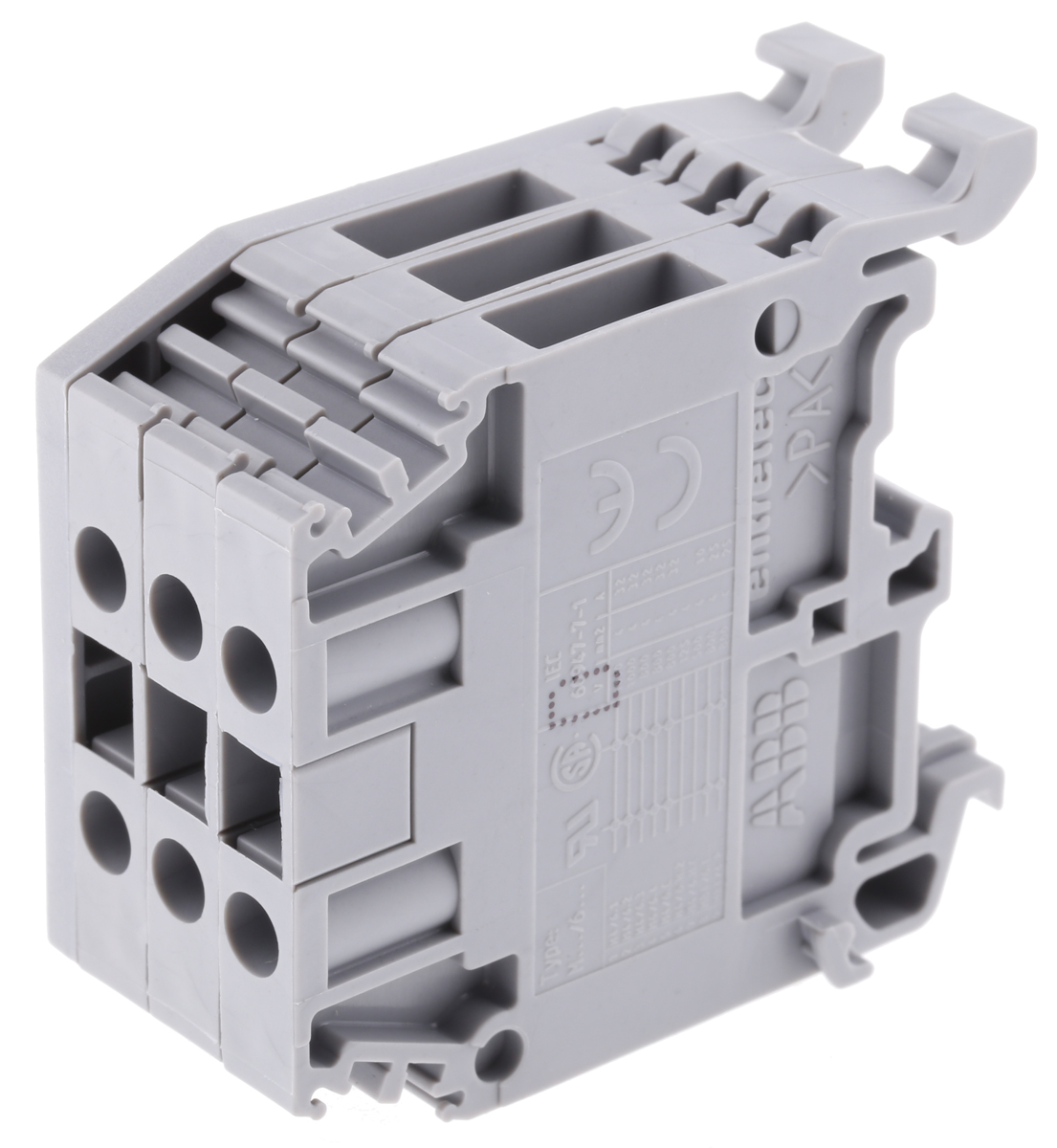 Entrelec Distribution Block, 3 Way, 4mm², 32A, 800 V, Grey