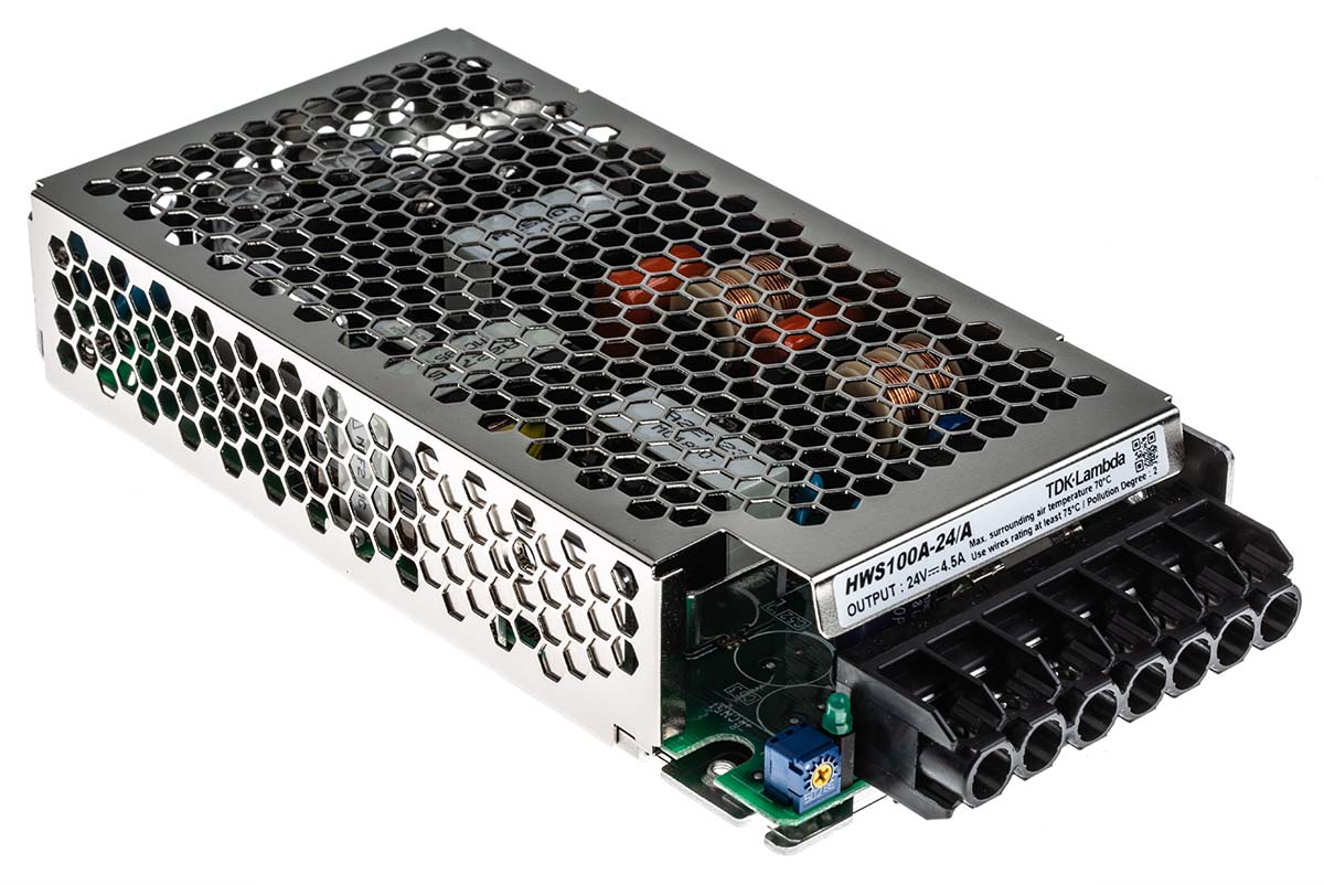 TDK-Lambda Switching Power Supply, HWS100A-24/A, 24V dc, 4.5A, 100W, 1 Output, 120 → 370 V dc, 85 → 265 V