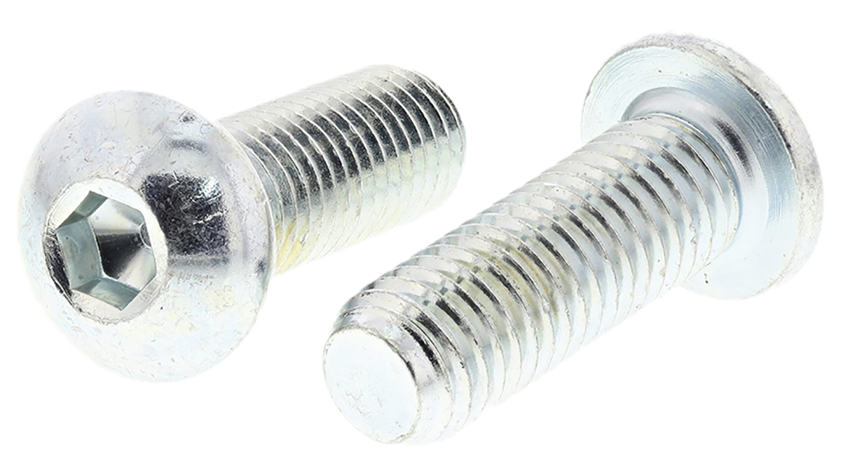 RS PRO Bright Zinc Plated Steel Hex Socket Button Screw, ISO 7380, M10 x 30mm