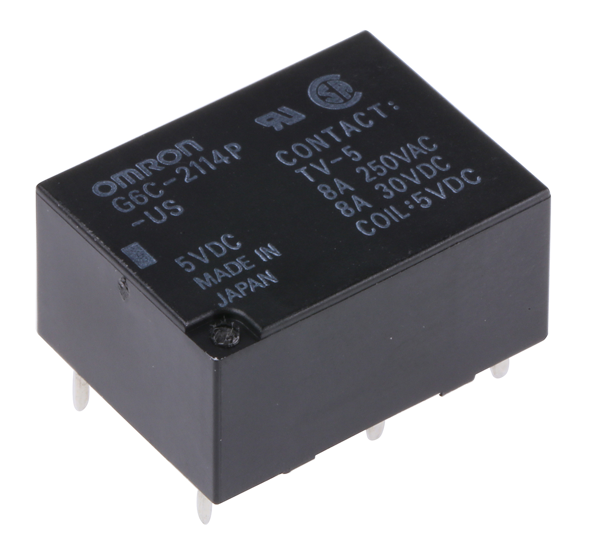 Omron PCB Mount Power Relay, 5V dc Coil, 8A Switching Current, DPST