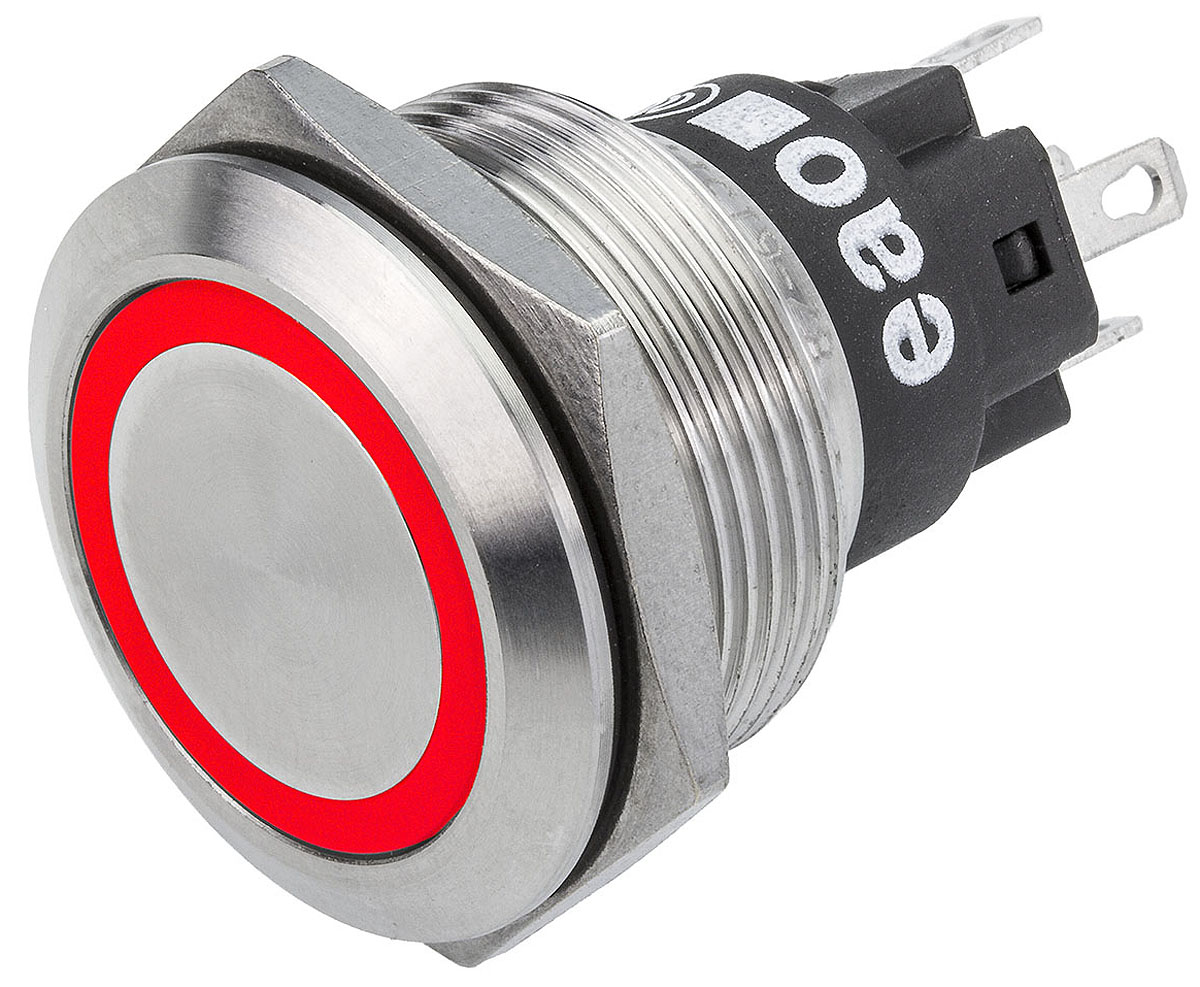 EAO 82 Series Illuminated Push Button Switch, Momentary, Panel Mount, 22.3mm Cutout, SPDT, Red LED, 240V, IP65, IP67