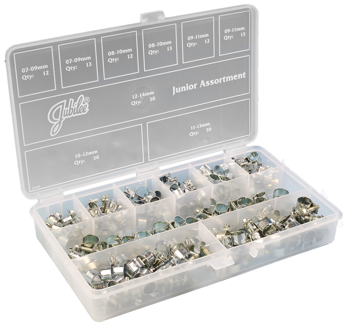 Jubilee 165 Piece Zinc-Plated Mild Steel Mini Fuel Clip, Nut and Bolt Clip Hose Clip Kit, 7 → 9mm and 12