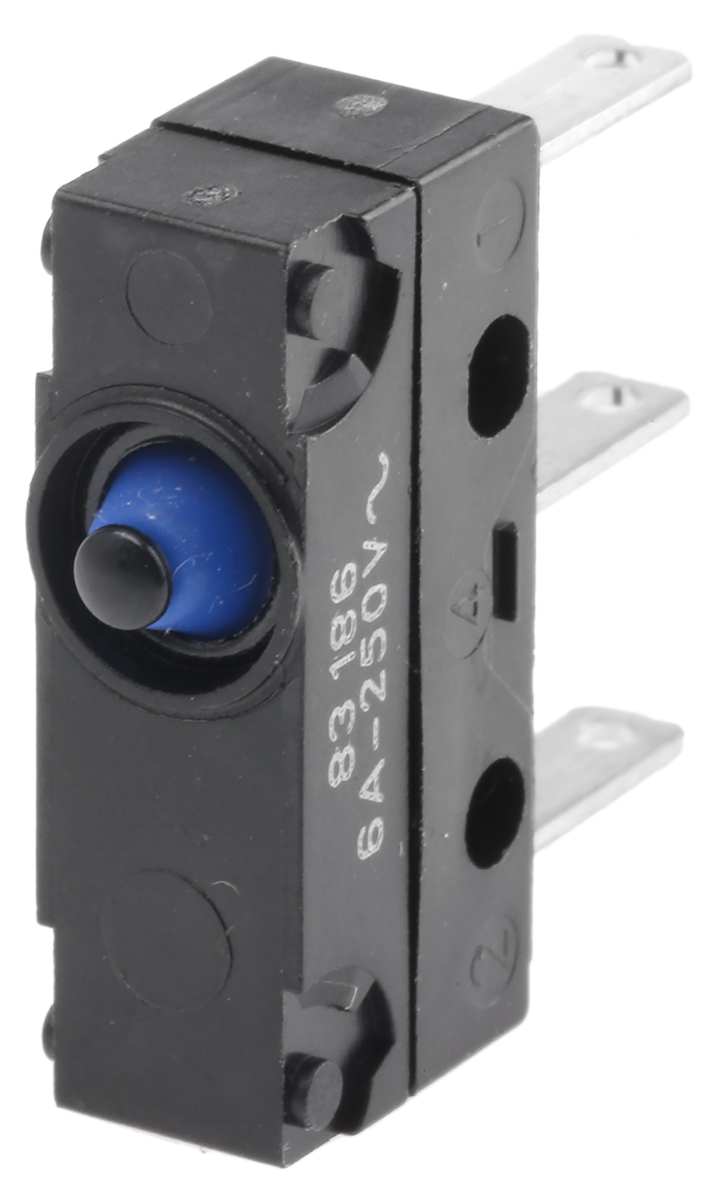 Crouzet Button Micro Switch, Quick Connect Terminal, 6 A @ 250 V ac, SPDT, IP67