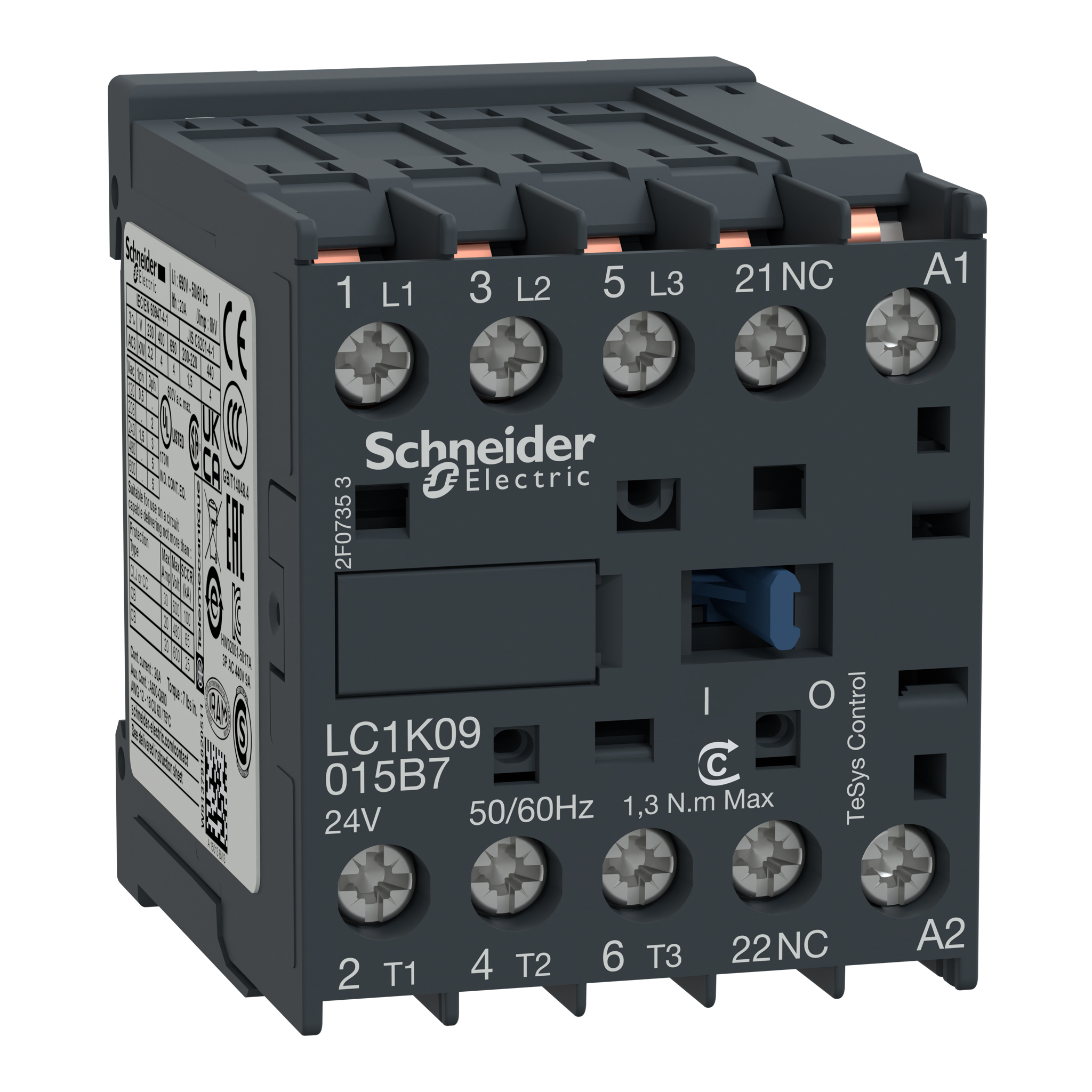 Schneider Electric LC1K Contactor, 24 V ac Coil, 3-Pole, 9 A, 4 kW 24 V, 3 NO, 690V