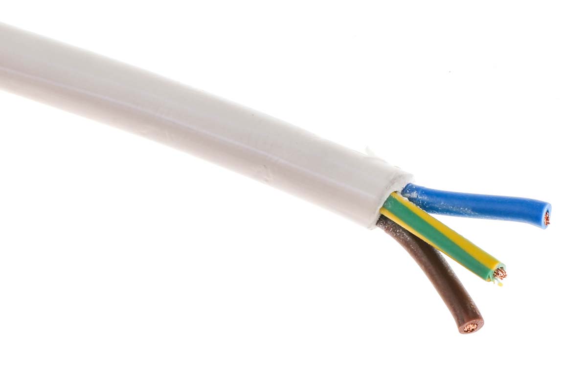 RS PRO 2183Y 0.75 mm² 3 Core Power Cable, H03VV-F, White PVC, 50m