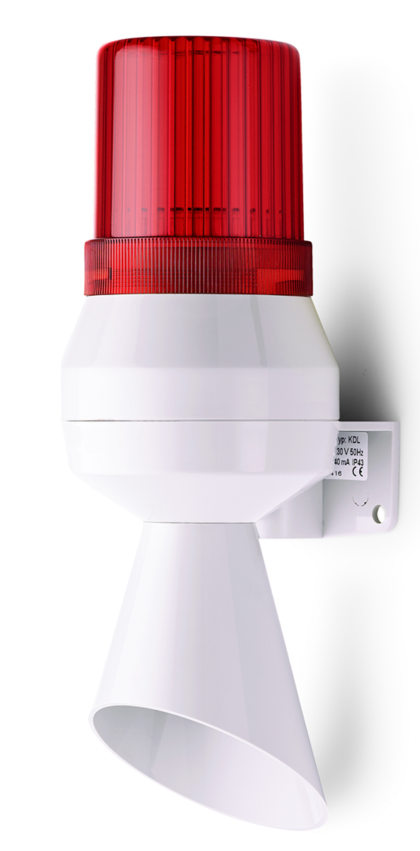 AUER Signal KLL Series Red Sounder Beacon, 230 V ac, IP43, Vertical Mount, 92 at 1 Metre