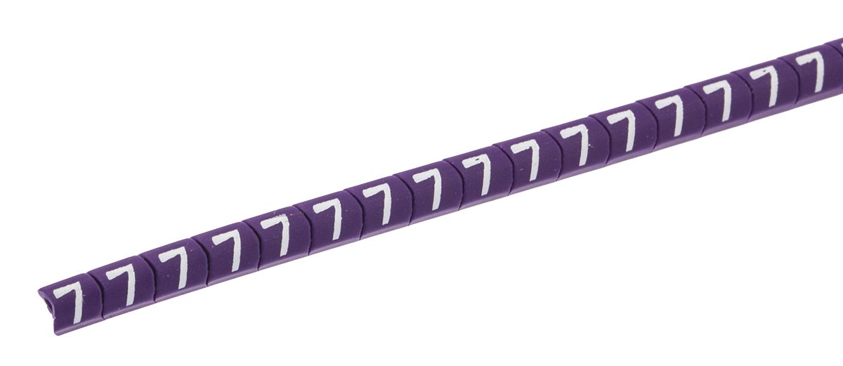 HellermannTyton Helagrip Slide On Cable Markers, White on Violet, Pre-printed "7", 1 → 3mm Cable, 901-10274