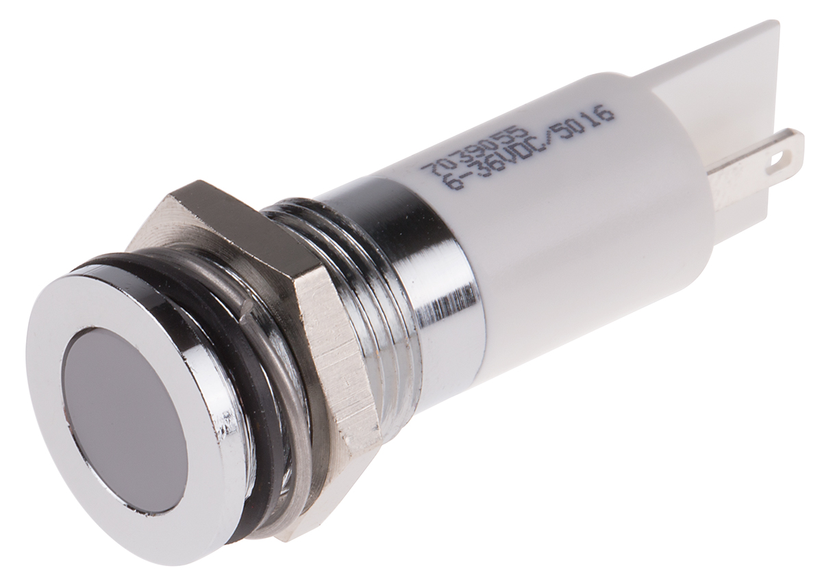 RS PRO White Panel Mount Indicator, 6 → 36V dc, 14mm Mounting Hole Size, Solder Tab Termination, IP67