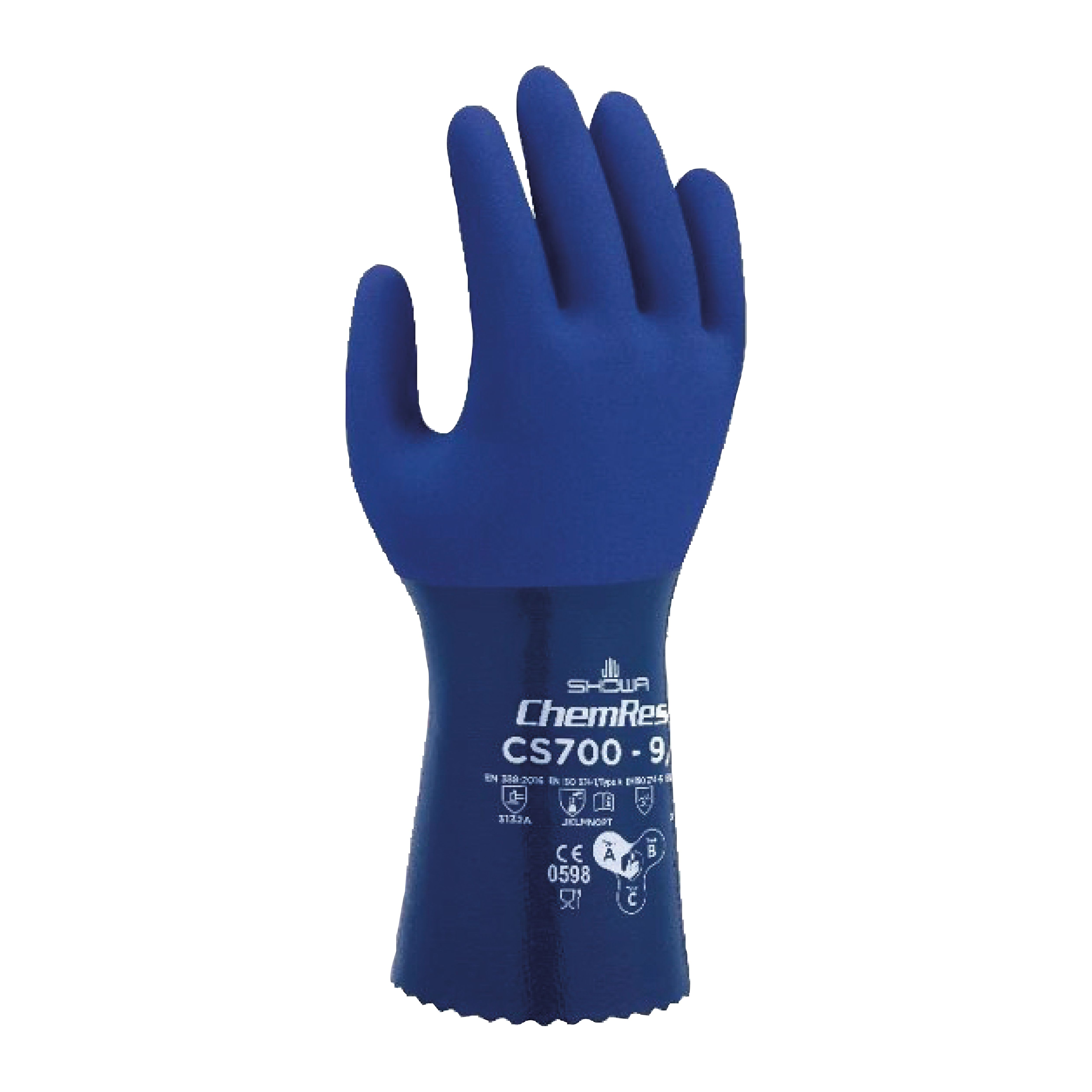 Showa CS700 Blue Polyester Polyester Chemical Resistant Gloves, Size XL, Nitrile Coating