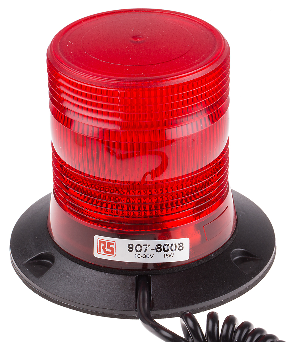 RS PRO Red Flashing Beacon, 10 → 100 V dc, Magnetic Mount, LED Bulb, IP56