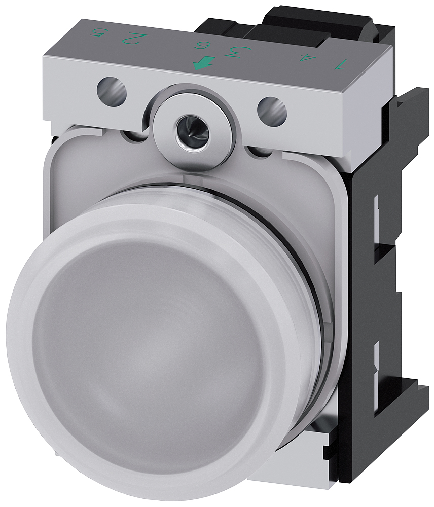 Siemens, SIRIUS ACT 3SU11, Panel Mount White LED Indicator, 22mm Cutout, Round, 24V ac/dc