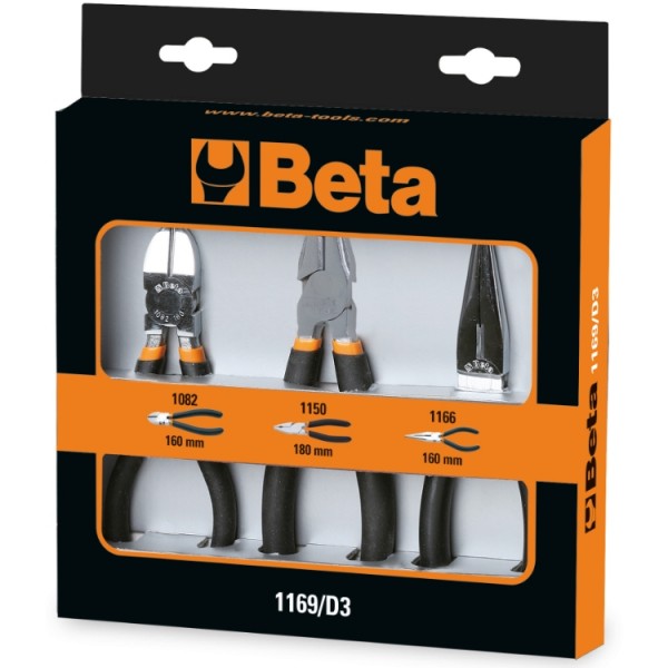 BETA 1169/D3 3-Piece Plier Set, Straight Tip, 160 → 180 mm Overall