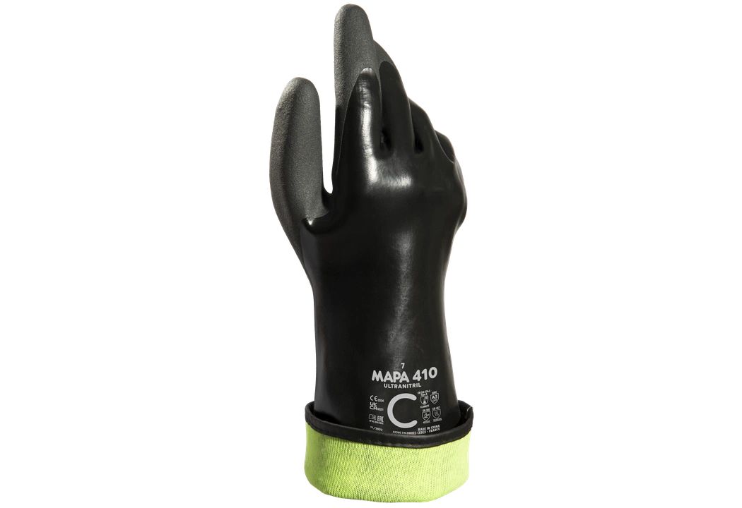Mapa ULTRANITRIL 410 Black, Yellow Fabric Nitrile, Polyvinyl Chloride Work Gloves, Size 10